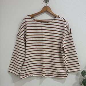 Madewell Brown and White Striped Long Sleeve Top XL